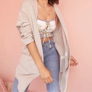 NWT  DONNI Sandwash Ribbed Open Front Cardigan OSFA Beige Grey